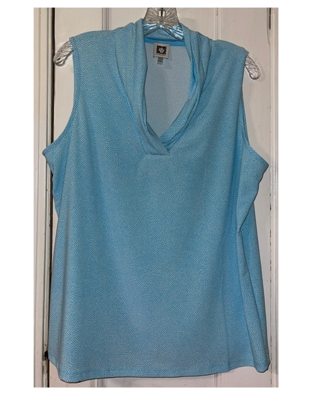 Anne Klein Light Blue & White Dot Sleeveless Cowl Neck Tank